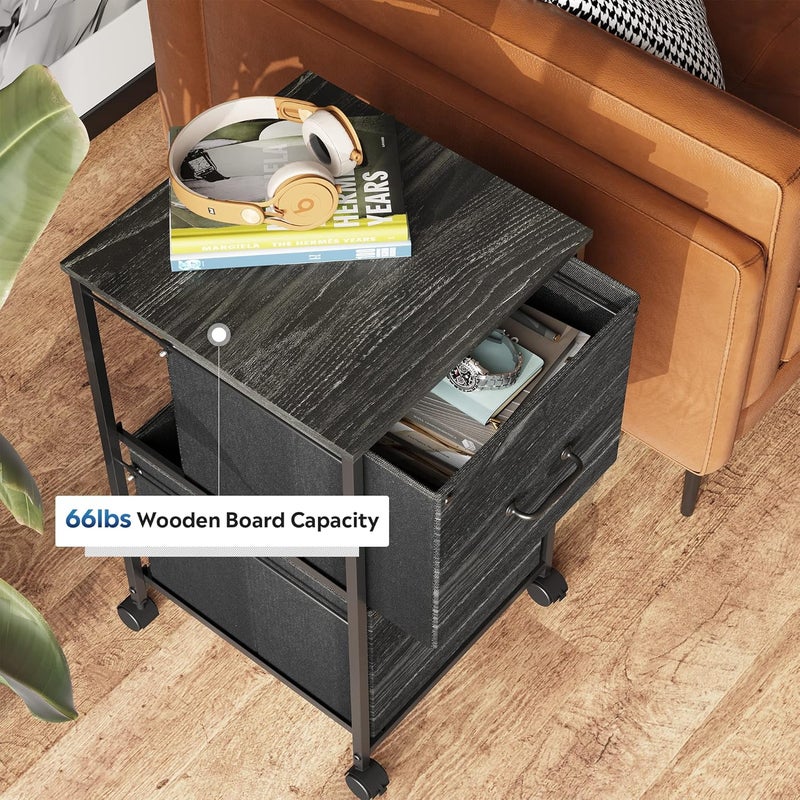 DEVAISE 2 Drawer Mobile File Cabinet, Rolling Printer Stand, Fabric Vertical Filing Cabinet fits A4 or Letter Size for Home Office, Charcoal Black Wood Grain Print - Image 5